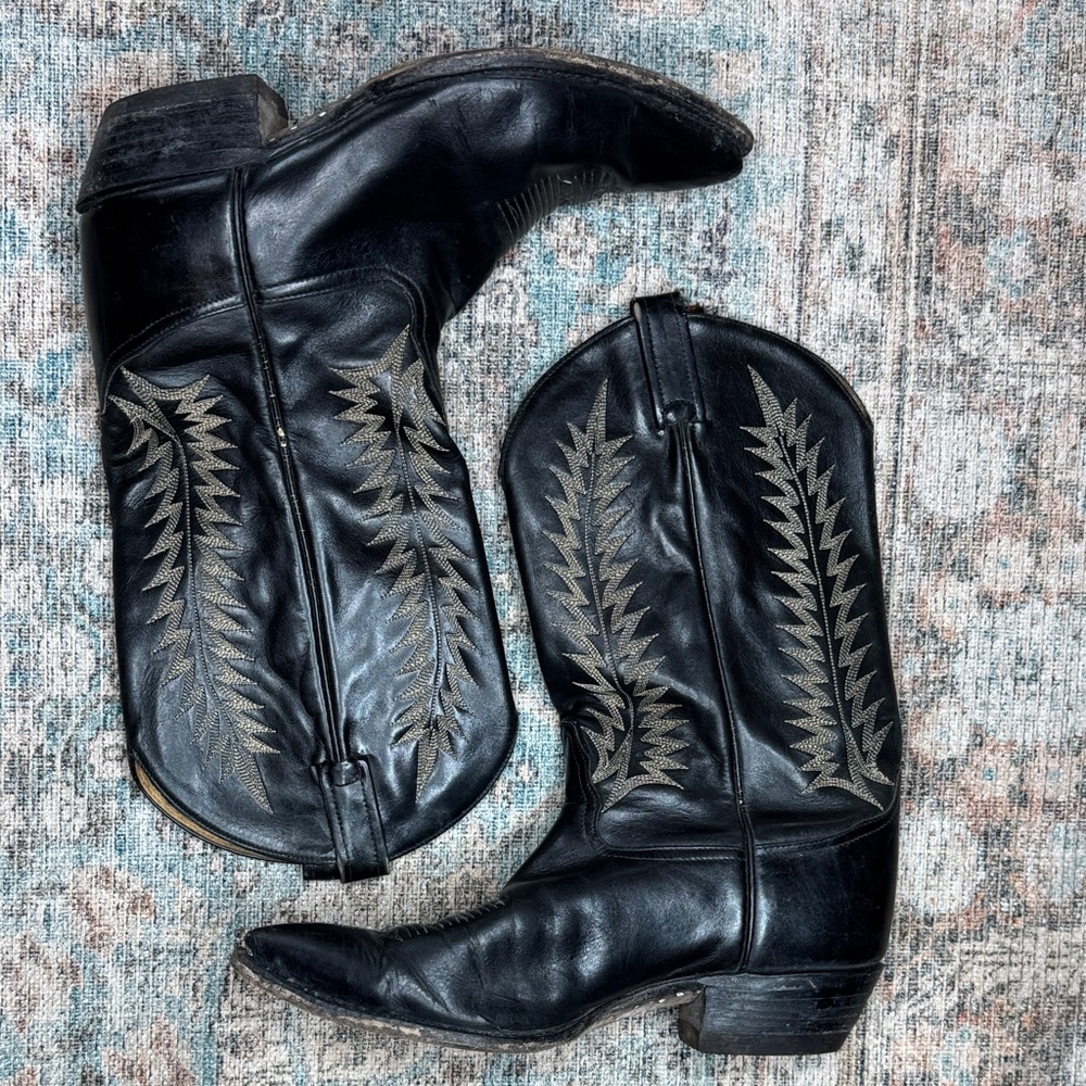 Tony Lama 6924 Men’s Black Leather Boots Vintage Western Cowboy Pointed Toe 11D - Picture 5 of 17